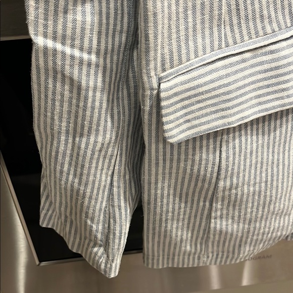 SAGE THE LABEL: Baby Blue & White Stripped Casual Blazer - Picture 5 of 9